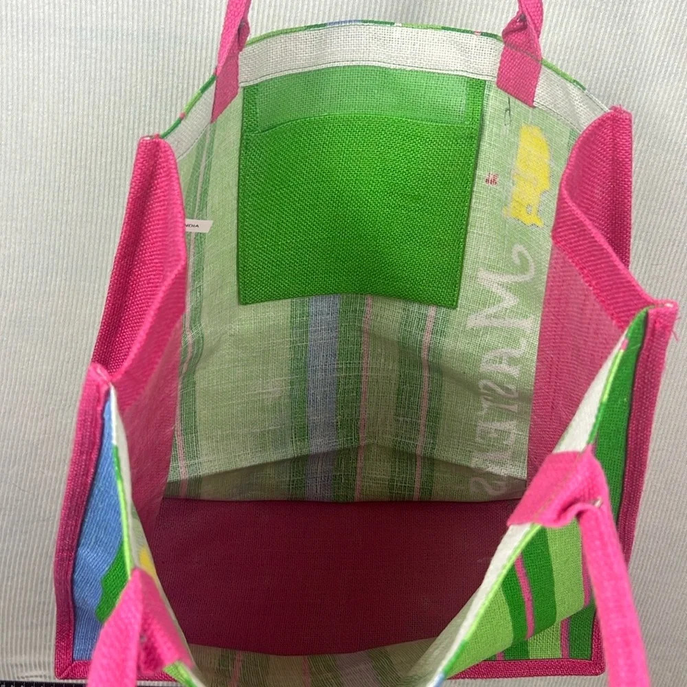 Masters Burlap Jute Tote Beach Bag Augusta National NWT ⛳️ Multi Stripes - Picture 10 of 11